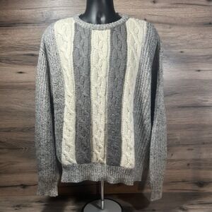 Oleg Cassini Wool Blend Pullover‎ Mens Large Striped Sweater Crew